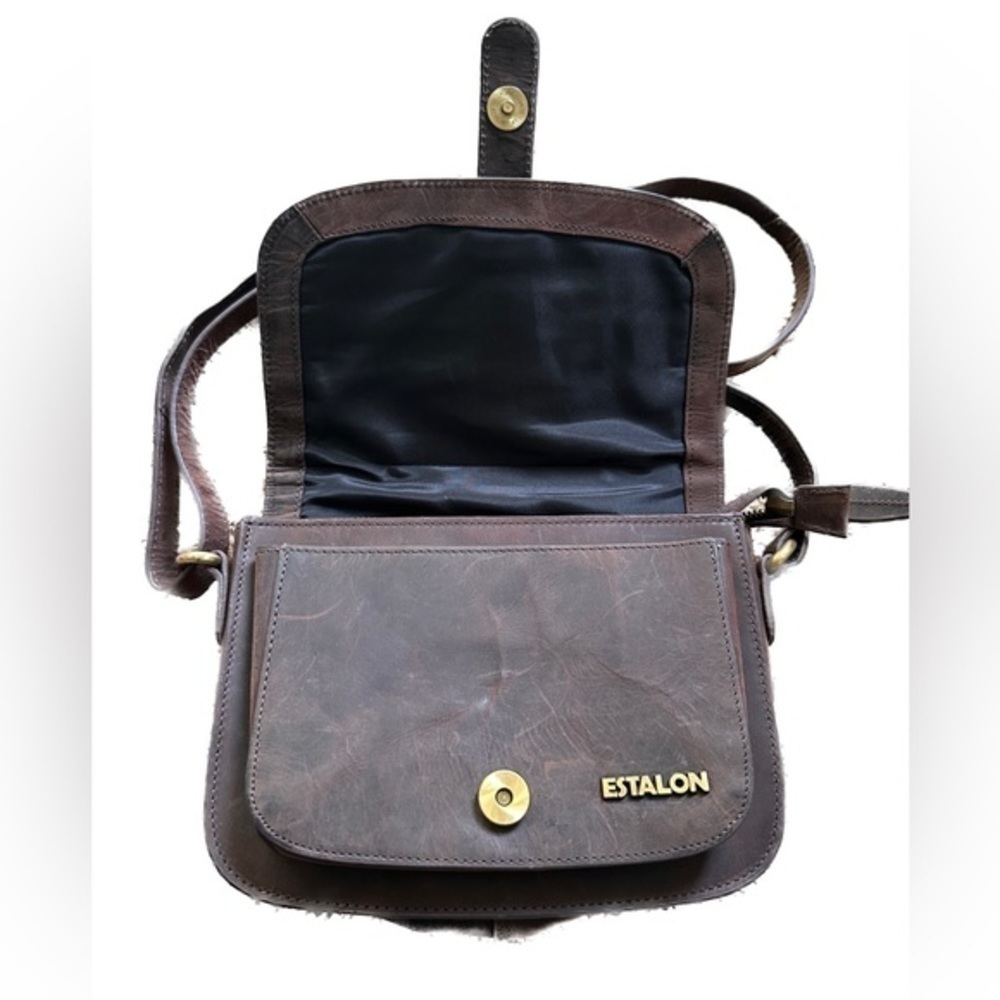 Leather Crossbody Bag Purse 100% Leather Brown - Picture 3 of 6